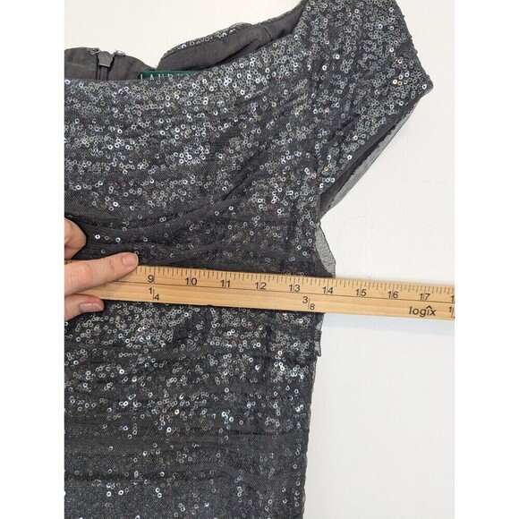 Lauren Ralph Lauren Gray Sequin Mesh Dress Size 6 - Picture 12 of 13